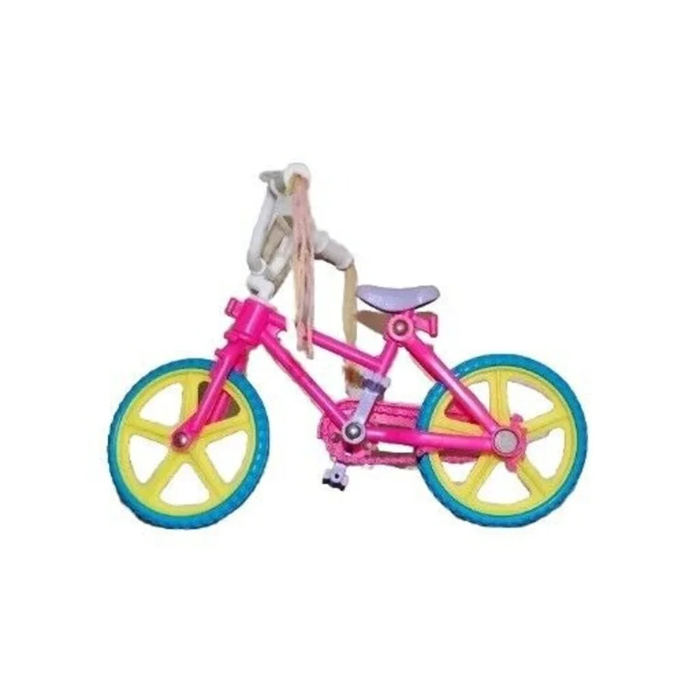 Vtg 1993‎ Barbie Bike Pink Yellow Blue 2 wheel tassels kickstand Mattel EUC